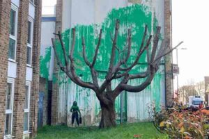 Nova obra de Banksy. árvore revitalizada © Divulgação
