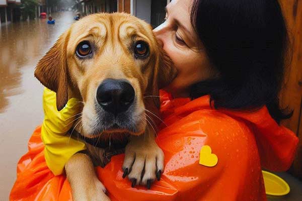 cachorro traumatizado resgatado na enchente