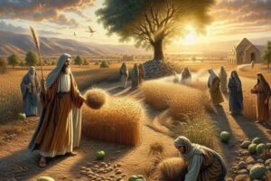 Foto gerada com IA representa cena antiga: discípulos separando o joio do trigo